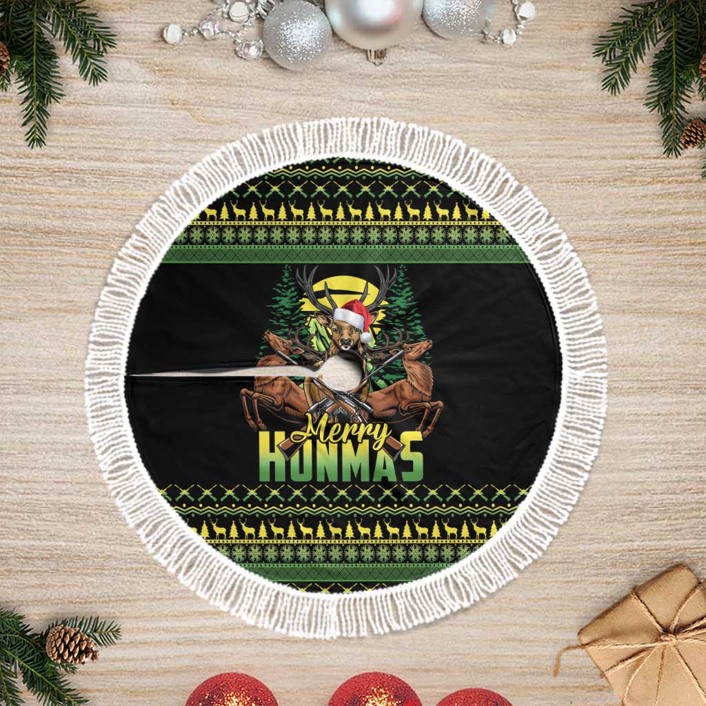 Merry Hunmas Tree Skirt Hunter Deer Santa Hat - Wonder Print Shop