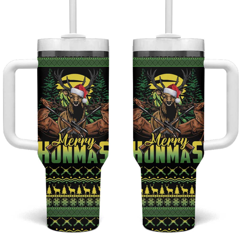Merry Hunmas Tumbler With Handle Hunter Deer Santa Hat - Wonder Print Shop