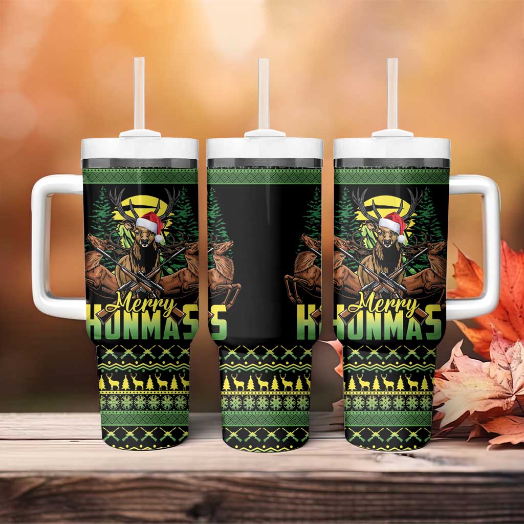 Merry Hunmas Tumbler With Handle Hunter Deer Santa Hat - Wonder Print Shop