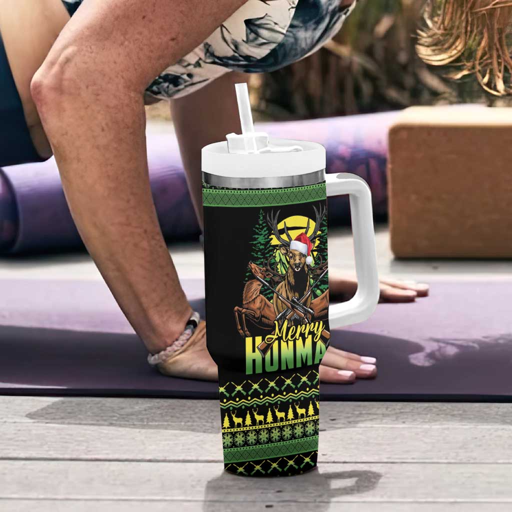 Merry Hunmas Tumbler With Handle Hunter Deer Santa Hat - Wonder Print Shop