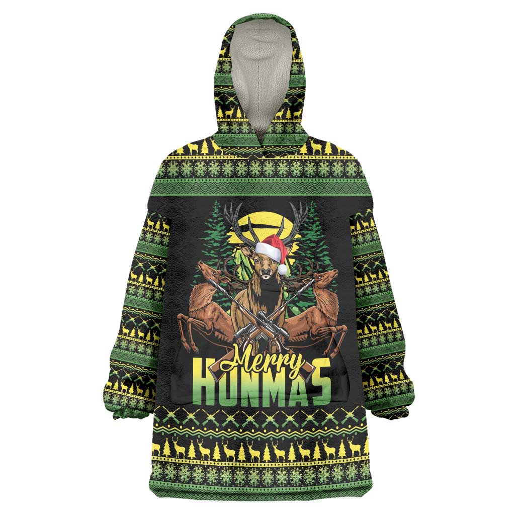 Merry Hunmas Wearable Blanket Hoodie Hunter Deer Santa Hat - Wonder Print Shop