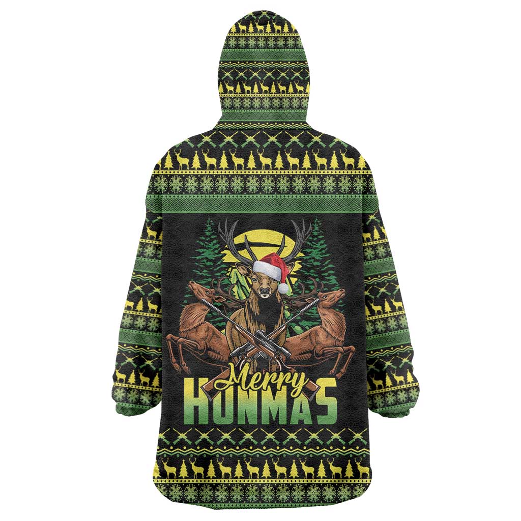 Merry Hunmas Wearable Blanket Hoodie Hunter Deer Santa Hat - Wonder Print Shop
