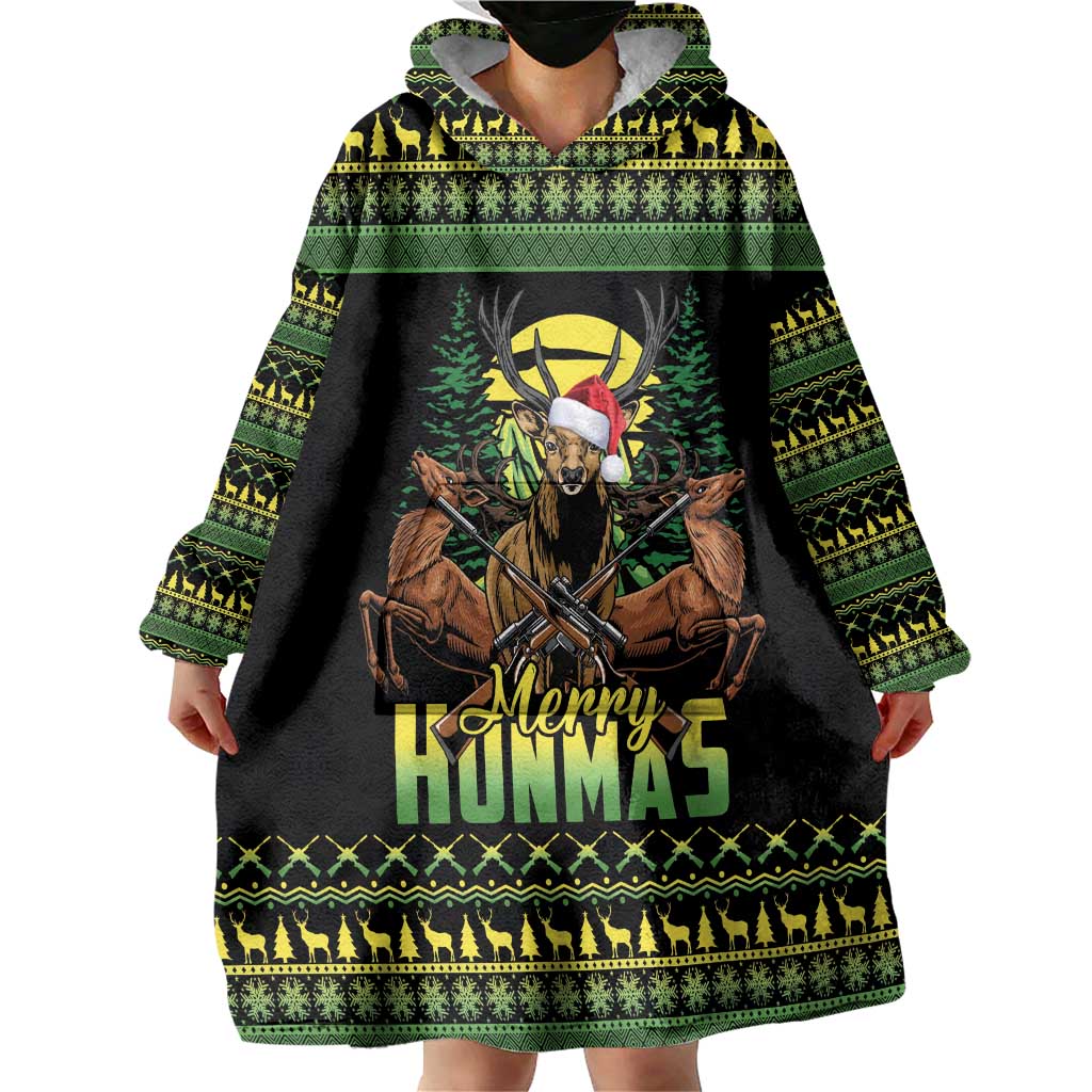 Merry Hunmas Wearable Blanket Hoodie Hunter Deer Santa Hat - Wonder Print Shop
