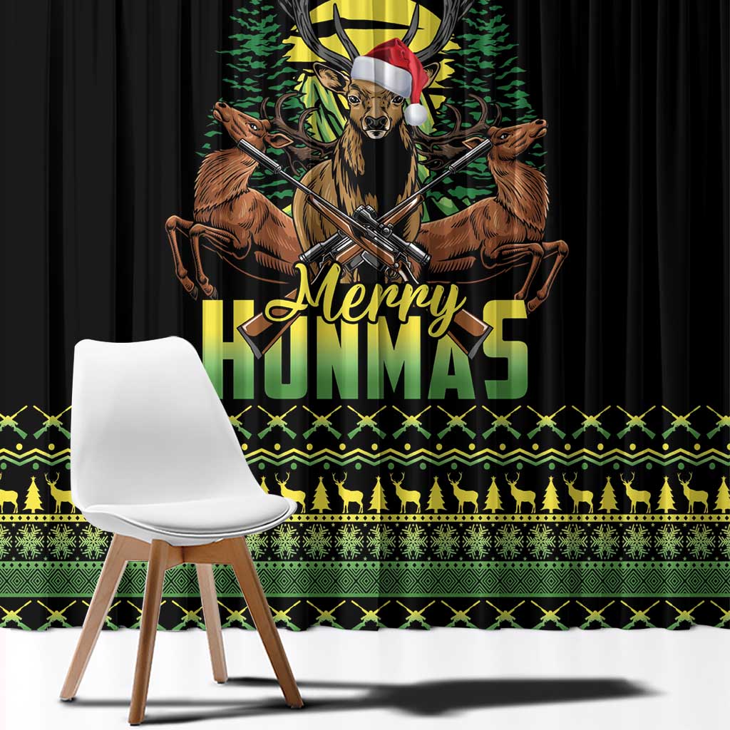 Merry Hunmas Window Curtain Hunter Deer Santa Hat - Wonder Print Shop