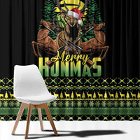 Merry Hunmas Window Curtain Hunter Deer Santa Hat - Wonder Print Shop