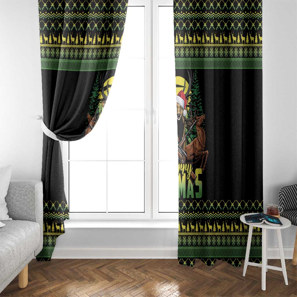 Merry Hunmas Window Curtain Hunter Deer Santa Hat - Wonder Print Shop