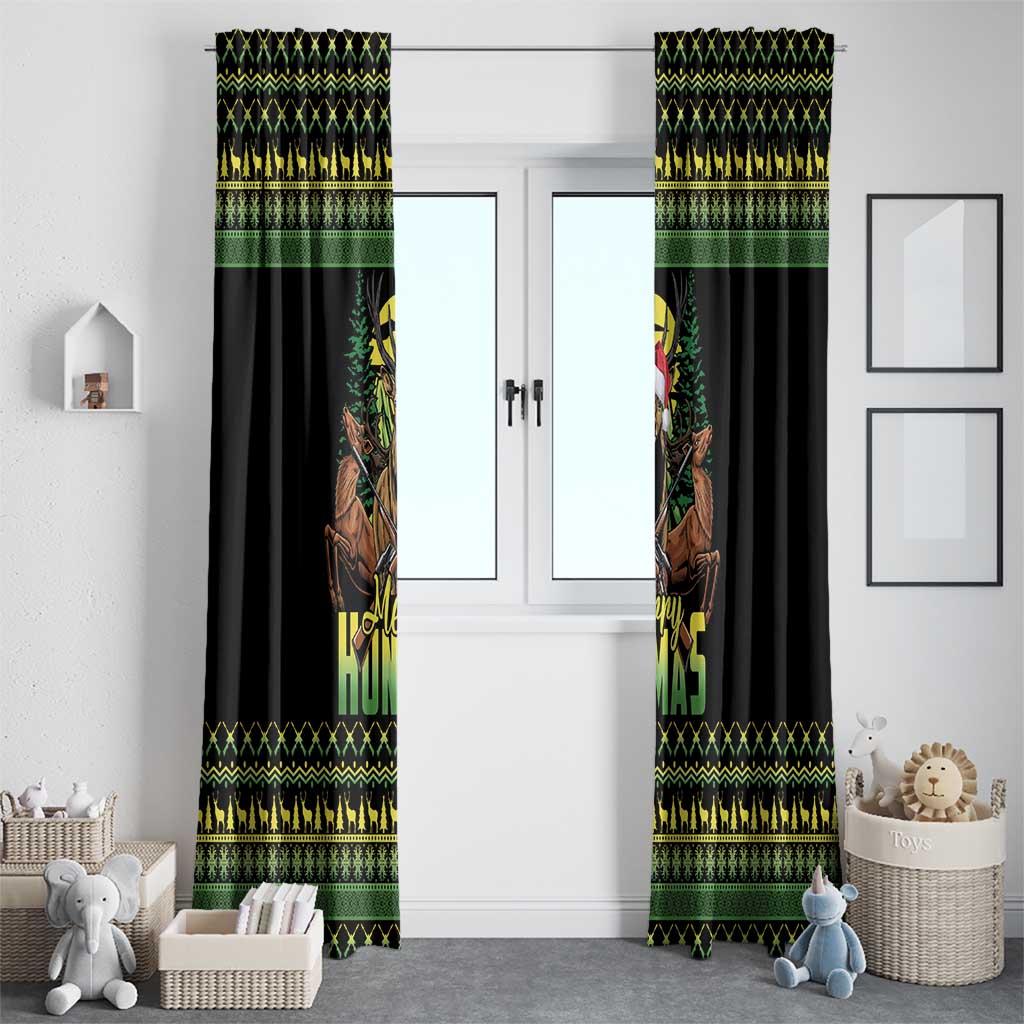 Merry Hunmas Window Curtain Hunter Deer Santa Hat - Wonder Print Shop