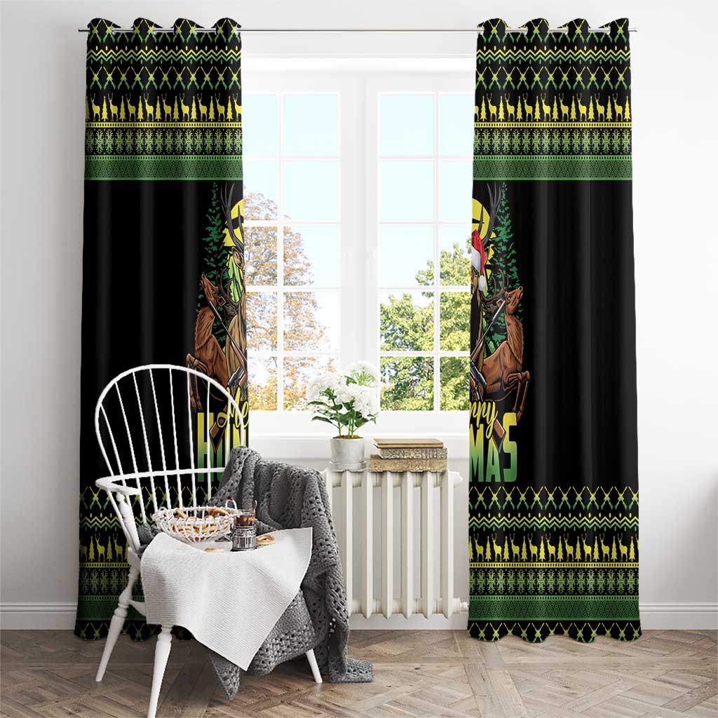 Merry Hunmas Window Curtain Hunter Deer Santa Hat - Wonder Print Shop