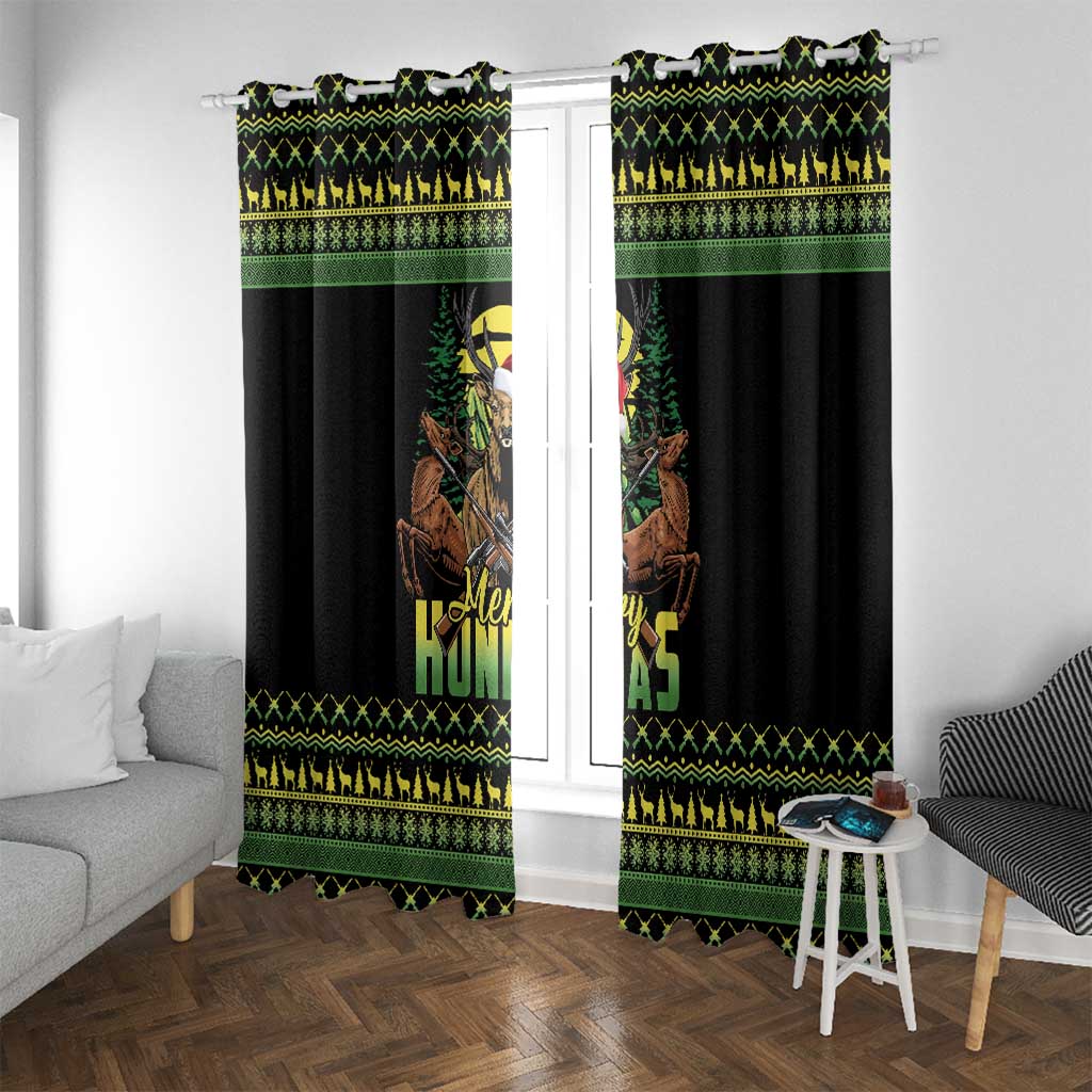 Merry Hunmas Window Curtain Hunter Deer Santa Hat - Wonder Print Shop