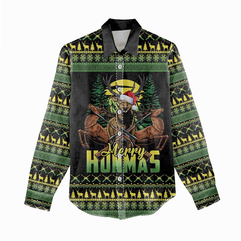 Merry Hunmas Women Casual Shirt Hunter Deer Santa Hat - Wonder Print Shop