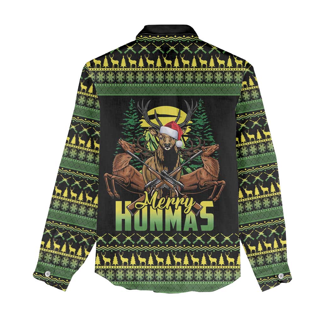 Merry Hunmas Women Casual Shirt Hunter Deer Santa Hat - Wonder Print Shop