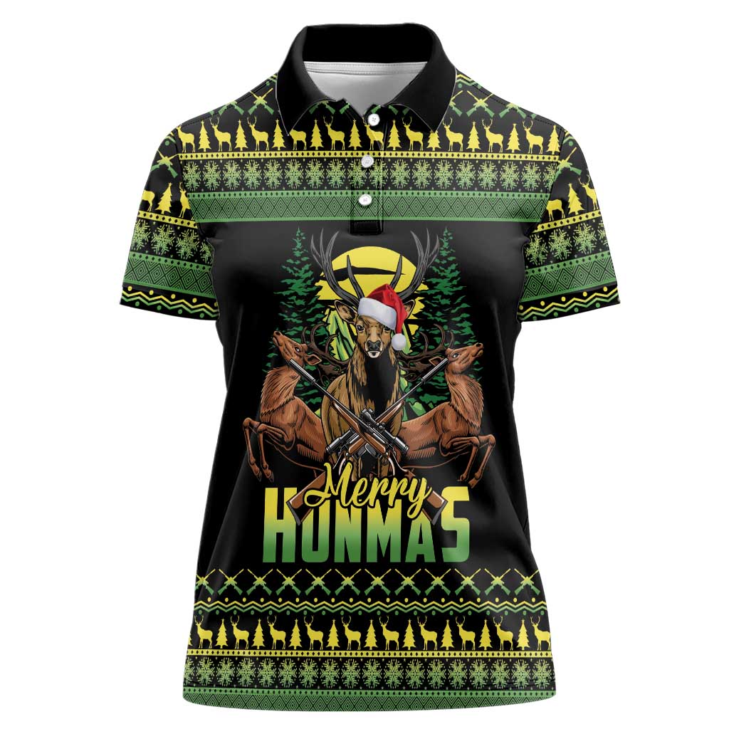 Merry Hunmas Women Polo Shirt Hunter Deer Santa Hat - Wonder Print Shop