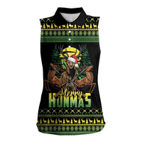 Merry Hunmas Women Sleeveless Polo Shirt Hunter Deer Santa Hat - Wonder Print Shop