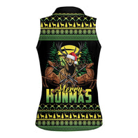 Merry Hunmas Women Sleeveless Polo Shirt Hunter Deer Santa Hat - Wonder Print Shop