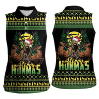 Merry Hunmas Women Sleeveless Polo Shirt Hunter Deer Santa Hat - Wonder Print Shop