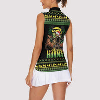Merry Hunmas Women Sleeveless Polo Shirt Hunter Deer Santa Hat - Wonder Print Shop