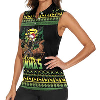Merry Hunmas Women Sleeveless Polo Shirt Hunter Deer Santa Hat - Wonder Print Shop