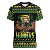Merry Hunmas Women V-Neck T-Shirt Hunter Deer Santa Hat - Wonder Print Shop