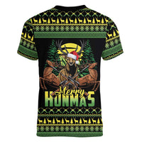 Merry Hunmas Women V-Neck T-Shirt Hunter Deer Santa Hat - Wonder Print Shop