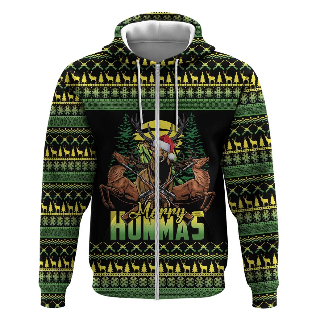 Merry Hunmas Zip Hoodie Hunter Deer Santa Hat - Wonder Print Shop