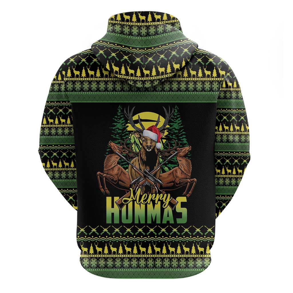 Merry Hunmas Zip Hoodie Hunter Deer Santa Hat - Wonder Print Shop