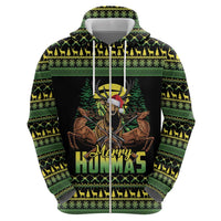 Merry Hunmas Zip Hoodie Hunter Deer Santa Hat - Wonder Print Shop