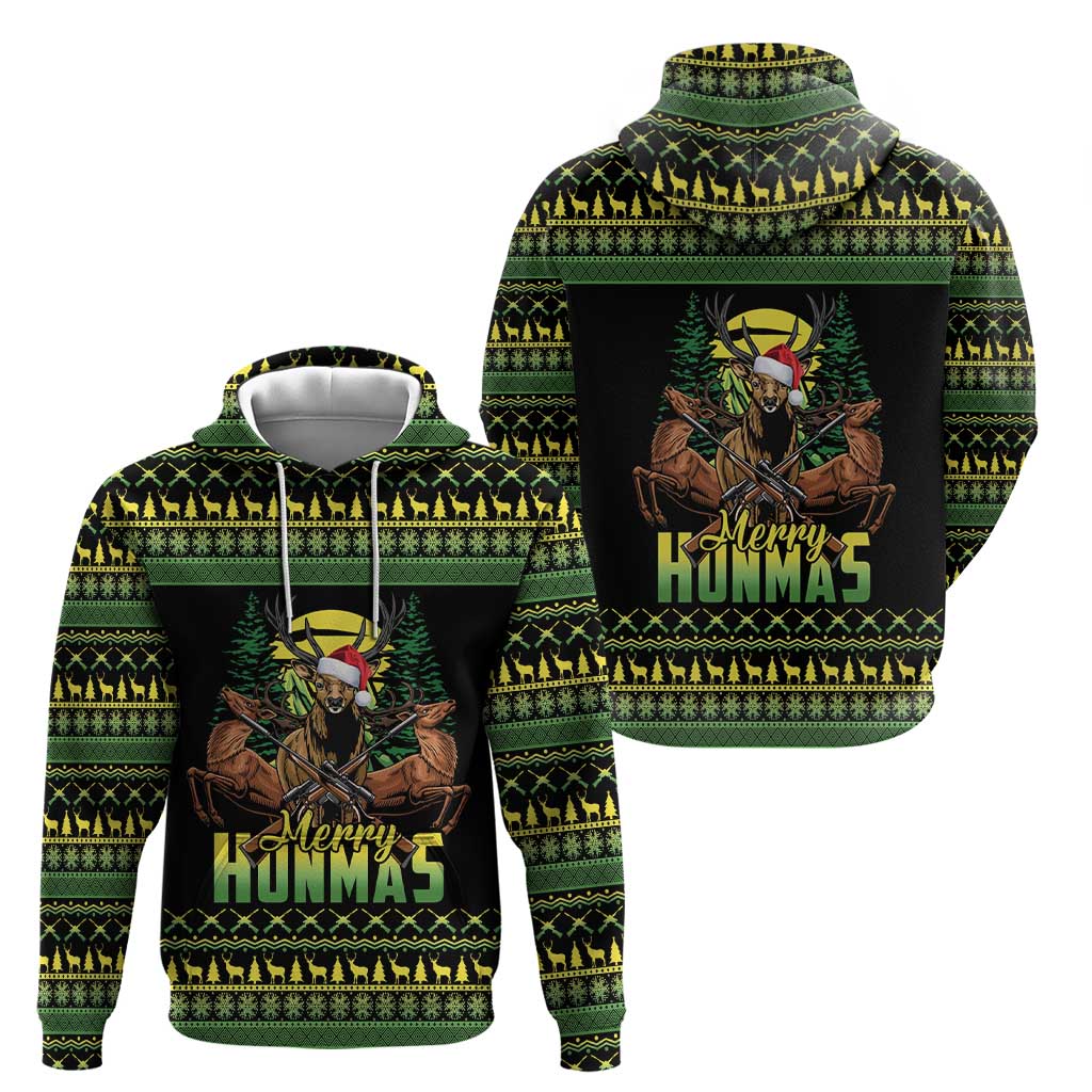 Merry Hunmas Zip Hoodie Hunter Deer Santa Hat - Wonder Print Shop