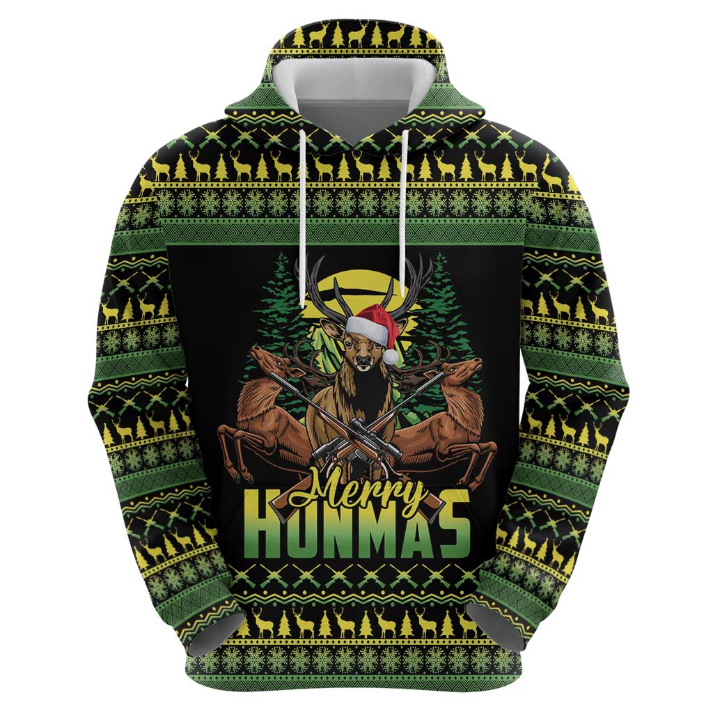 Merry Hunmas Zip Hoodie Hunter Deer Santa Hat - Wonder Print Shop