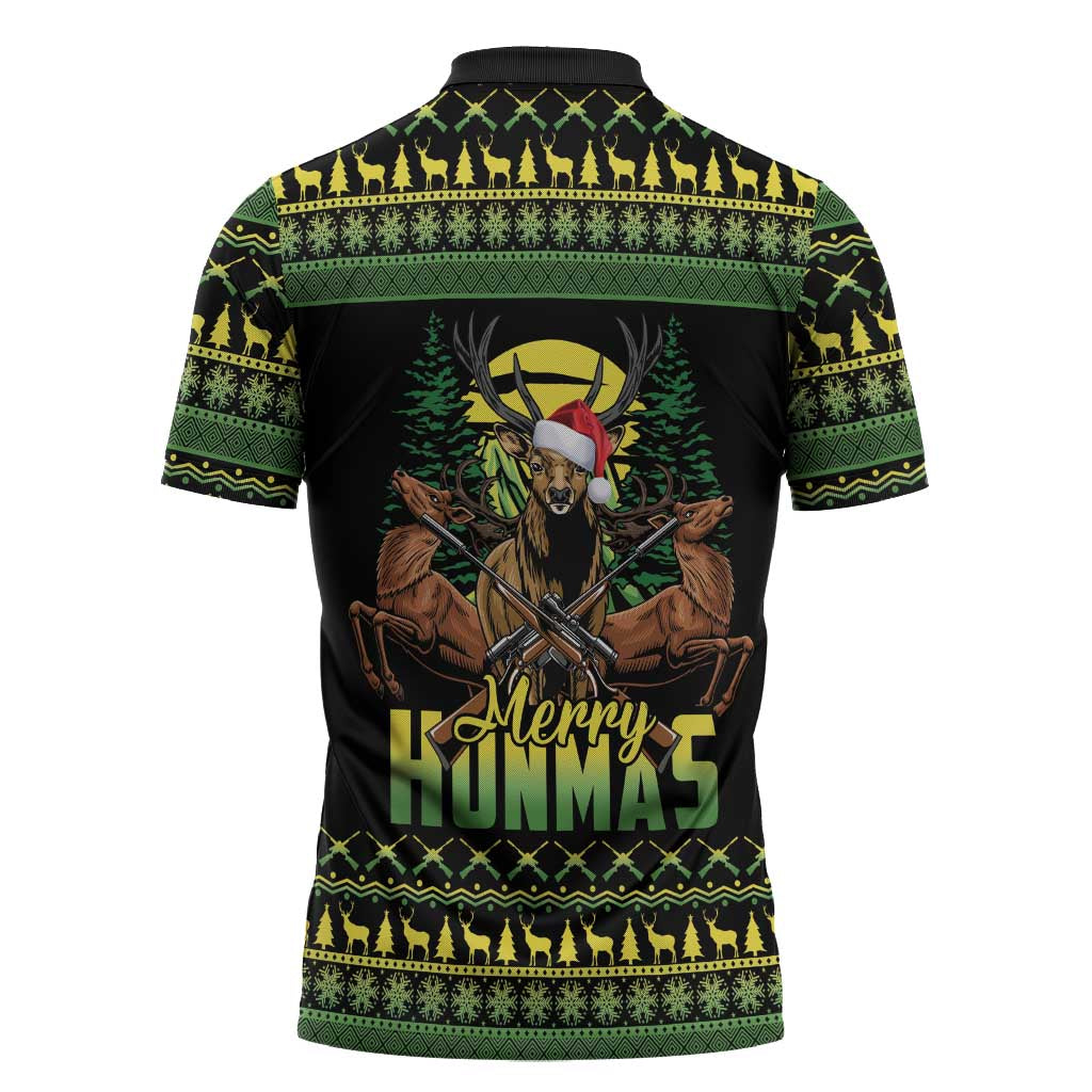 Merry Hunmas Zipper Polo Shirt Hunter Deer Santa Hat - Wonder Print Shop