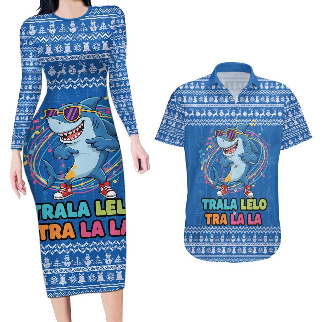 Brainrot Tralalero Tralala Shark Couples Matching Long Sleeve Bodycon Dress and Hawaiian Shirt Christmas Funny - Wonder Print Shop