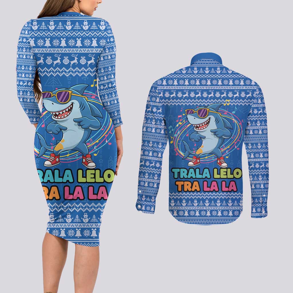 Brainrot Tralalero Tralala Shark Couples Matching Long Sleeve Bodycon Dress and Long Sleeve Button Shirt Christmas Funny - Wonder Print Shop