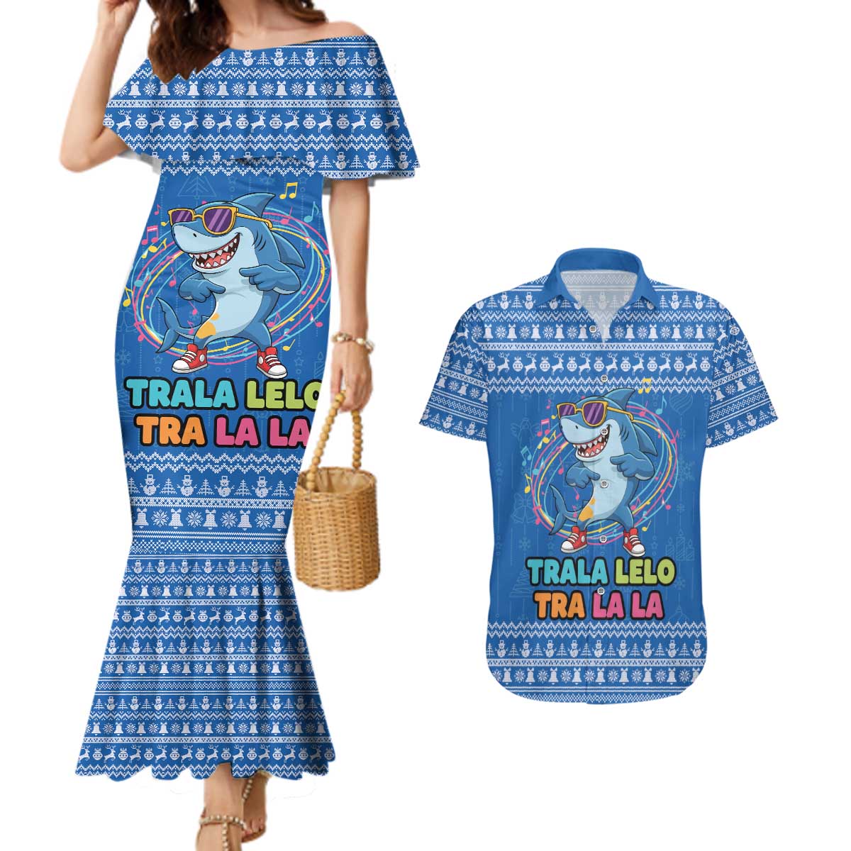 Brainrot Tralalero Tralala Shark Couples Matching Mermaid Dress and Hawaiian Shirt Christmas Funny - Wonder Print Shop