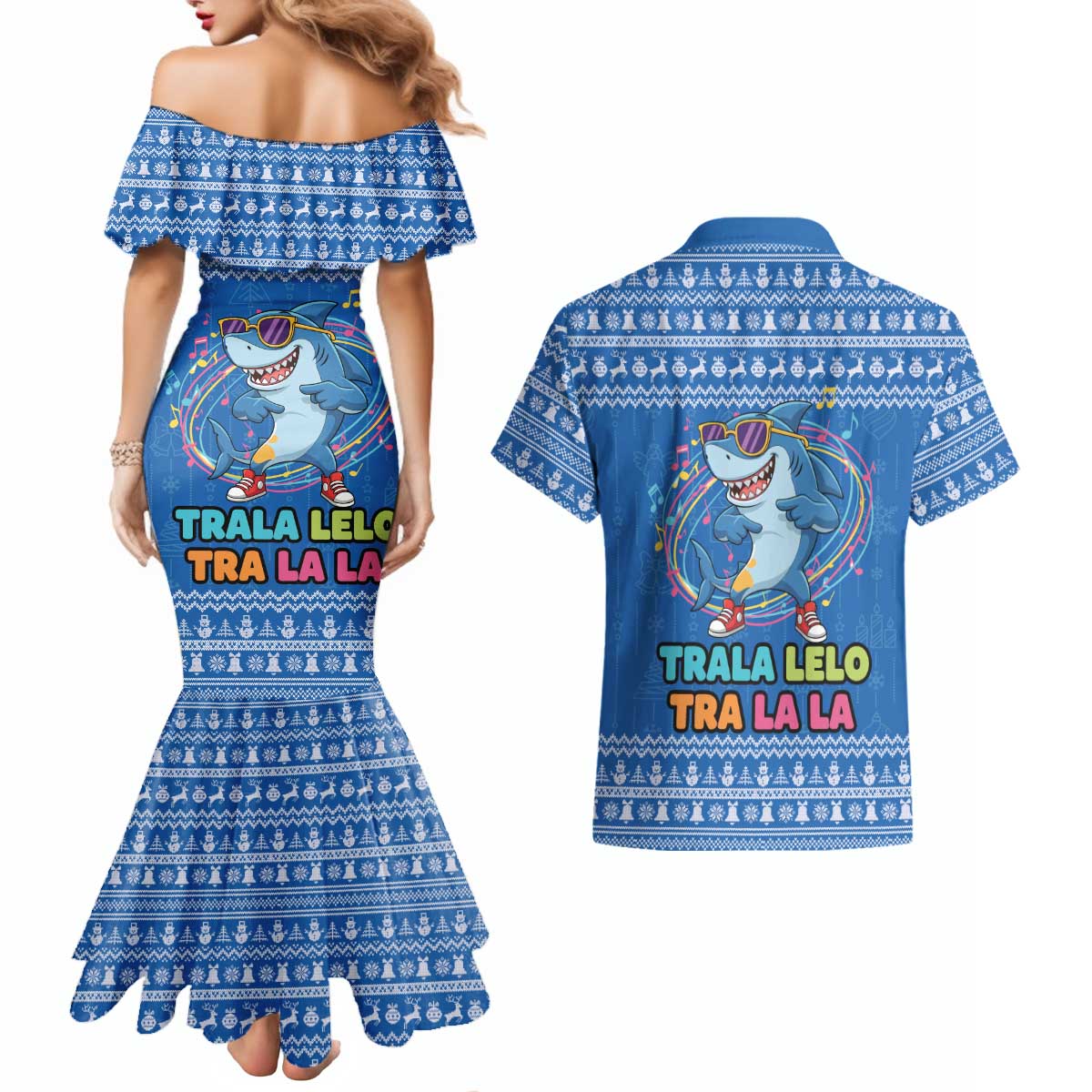 Brainrot Tralalero Tralala Shark Couples Matching Mermaid Dress and Hawaiian Shirt Christmas Funny - Wonder Print Shop