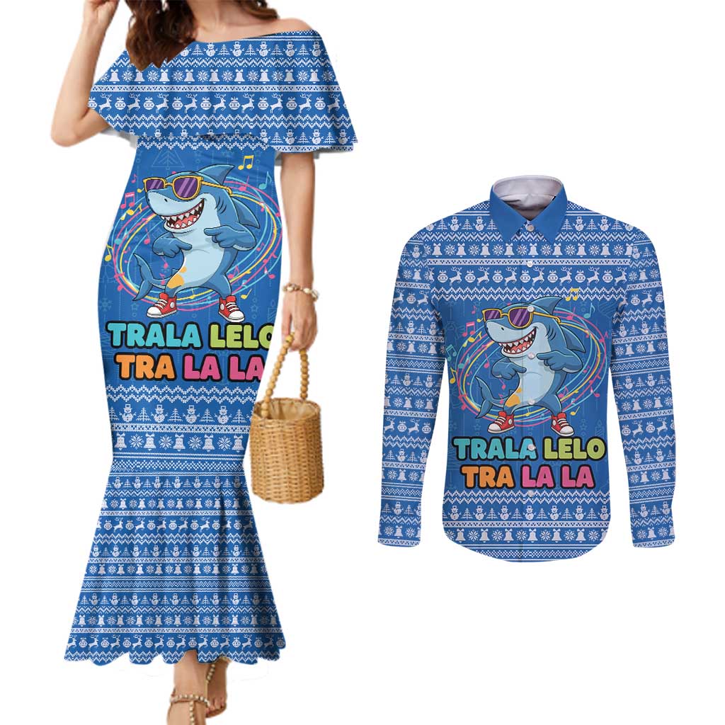 Brainrot Tralalero Tralala Shark Couples Matching Mermaid Dress and Long Sleeve Button Shirt Christmas Funny - Wonder Print Shop