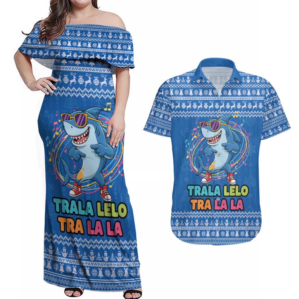 Brainrot Tralalero Tralala Shark Couples Matching Off Shoulder Maxi Dress and Hawaiian Shirt Christmas Funny - Wonder Print Shop