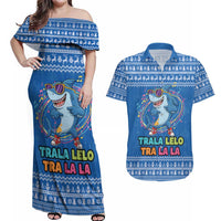 Brainrot Tralalero Tralala Shark Couples Matching Off Shoulder Maxi Dress and Hawaiian Shirt Christmas Funny - Wonder Print Shop