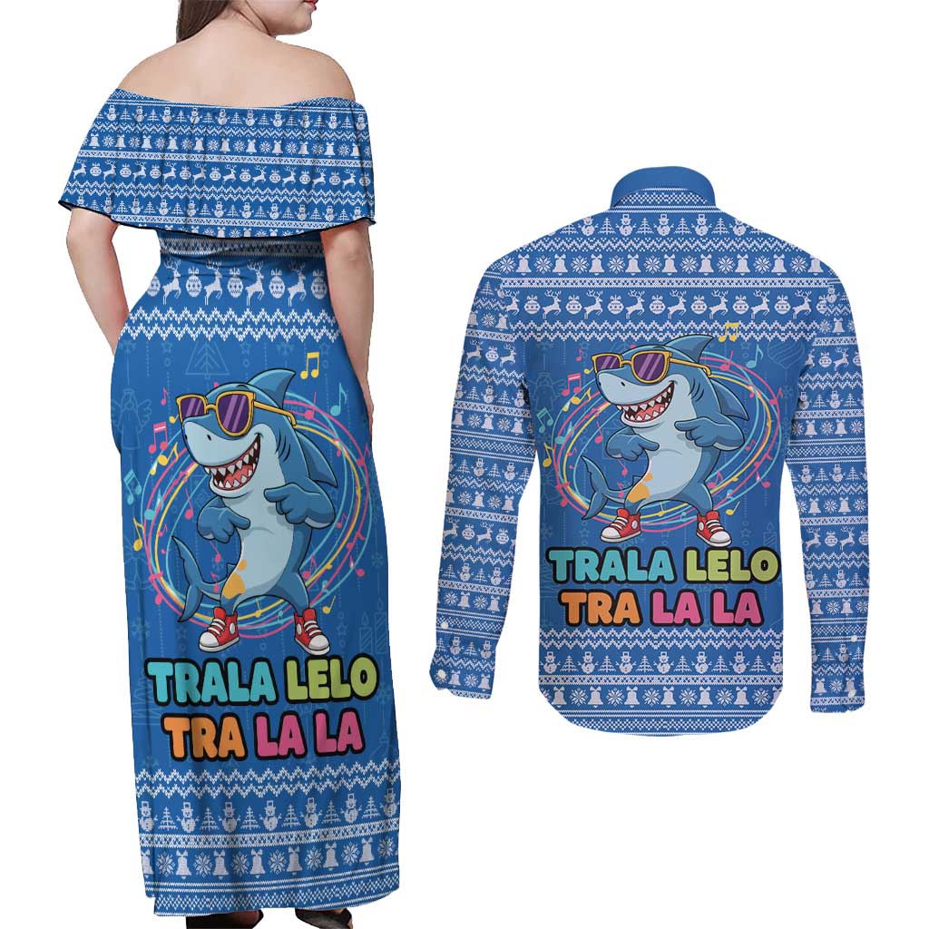 Brainrot Tralalero Tralala Shark Couples Matching Off Shoulder Maxi Dress and Long Sleeve Button Shirt Christmas Funny - Wonder Print Shop