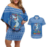 Brainrot Tralalero Tralala Shark Couples Matching Off Shoulder Short Dress and Hawaiian Shirt Christmas Funny - Wonder Print Shop