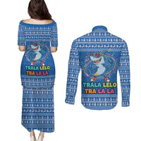 Brainrot Tralalero Tralala Shark Couples Matching Puletasi and Long Sleeve Button Shirt Christmas Funny - Wonder Print Shop