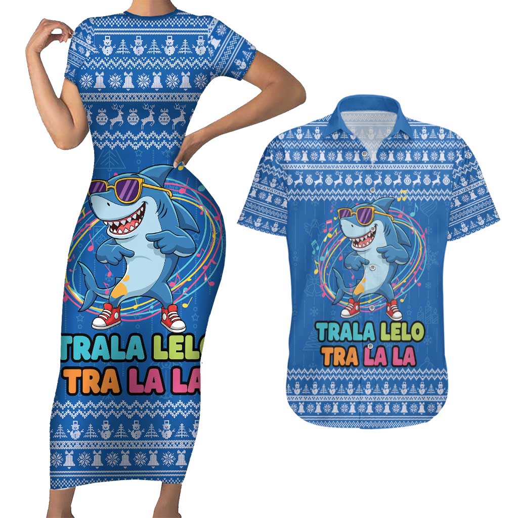 Brainrot Tralalero Tralala Shark Couples Matching Short Sleeve Bodycon Dress and Hawaiian Shirt Christmas Funny - Wonder Print Shop