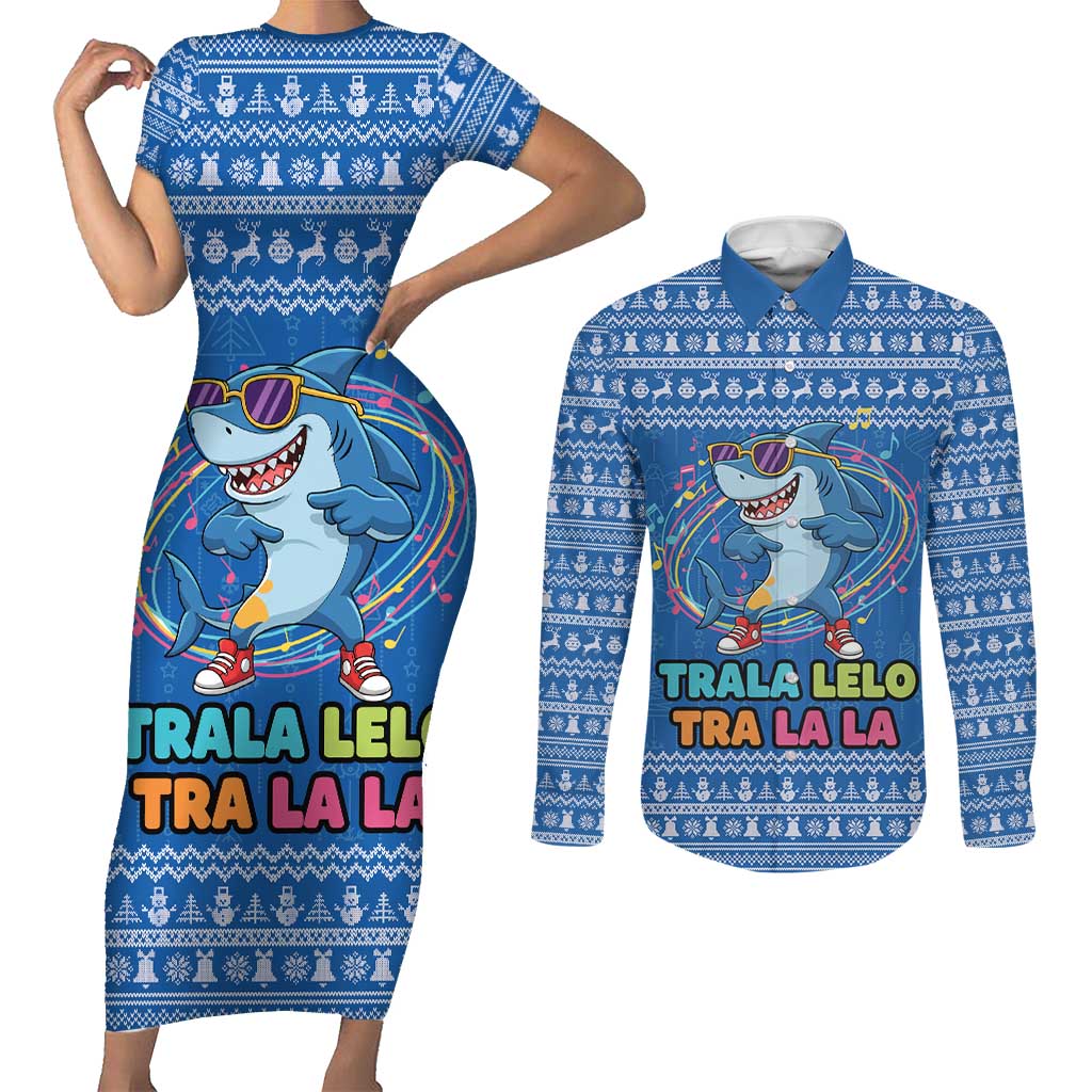 Brainrot Tralalero Tralala Shark Couples Matching Short Sleeve Bodycon Dress and Long Sleeve Button Shirt Christmas Funny - Wonder Print Shop