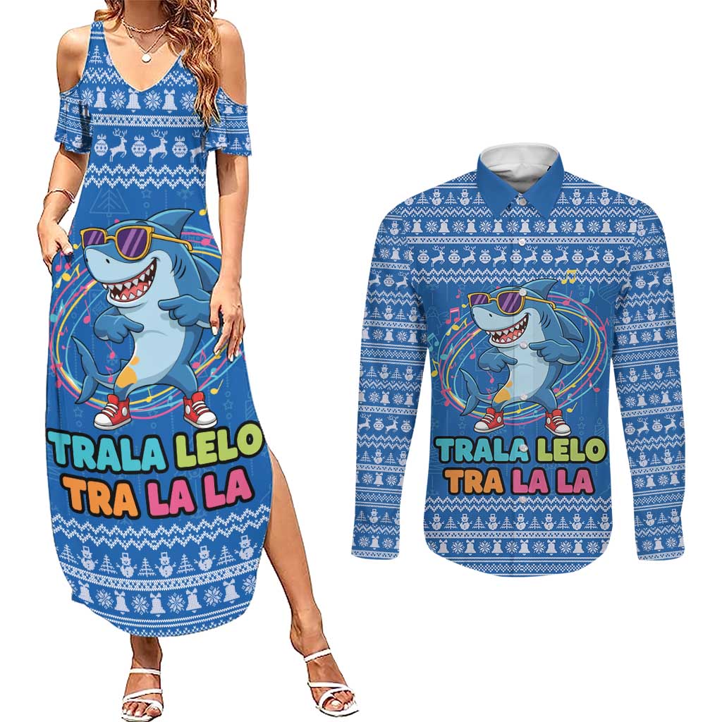 Brainrot Tralalero Tralala Shark Couples Matching Summer Maxi Dress and Long Sleeve Button Shirt Christmas Funny - Wonder Print Shop