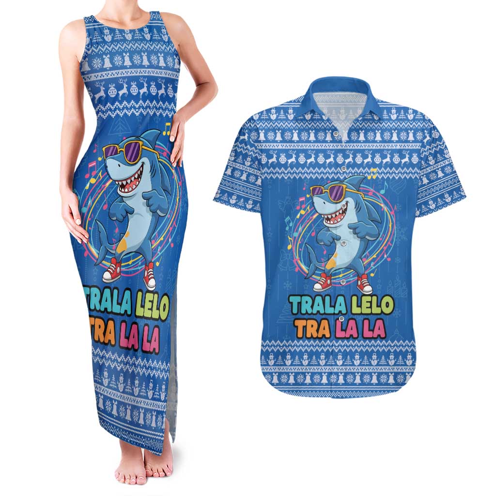 Brainrot Tralalero Tralala Shark Couples Matching Tank Maxi Dress and Hawaiian Shirt Christmas Funny - Wonder Print Shop