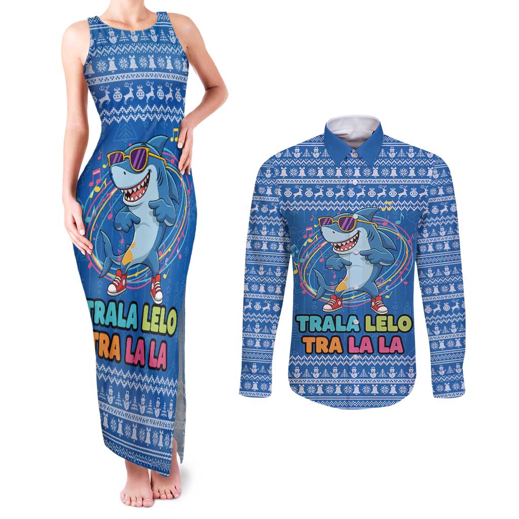 Brainrot Tralalero Tralala Shark Couples Matching Tank Maxi Dress and Long Sleeve Button Shirt Christmas Funny - Wonder Print Shop