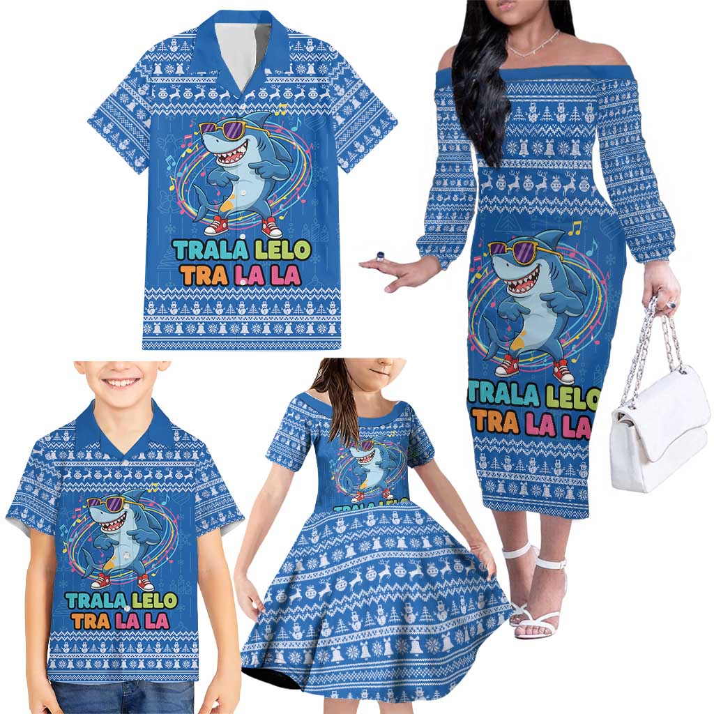 Brainrot Tralalero Tralala Shark Family Matching Off The Shoulder Long Sleeve Dress and Hawaiian Shirt Christmas Funny - Wonder Print Shop