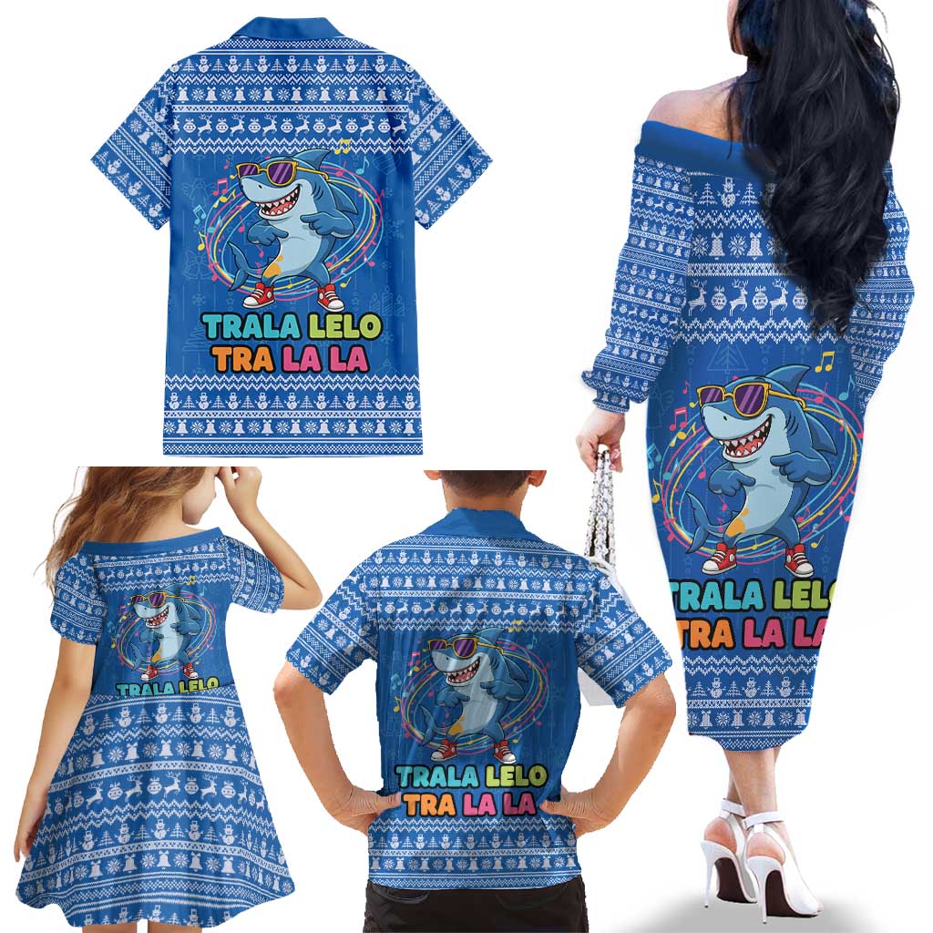 Brainrot Tralalero Tralala Shark Family Matching Off The Shoulder Long Sleeve Dress and Hawaiian Shirt Christmas Funny - Wonder Print Shop