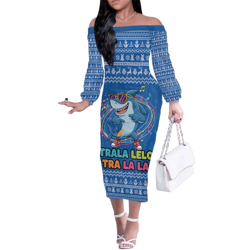 Brainrot Tralalero Tralala Shark Family Matching Off The Shoulder Long Sleeve Dress and Hawaiian Shirt Christmas Funny - Wonder Print Shop
