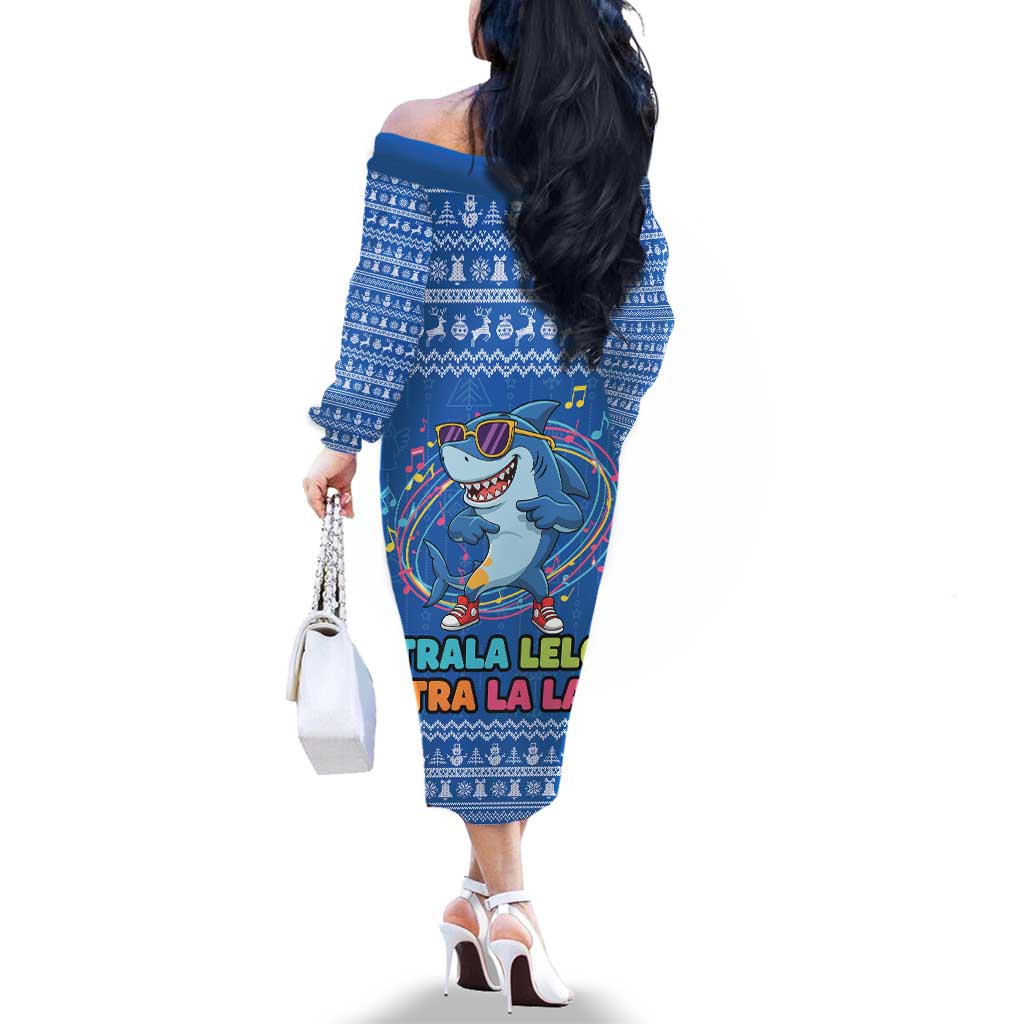 Brainrot Tralalero Tralala Shark Family Matching Off The Shoulder Long Sleeve Dress and Hawaiian Shirt Christmas Funny - Wonder Print Shop
