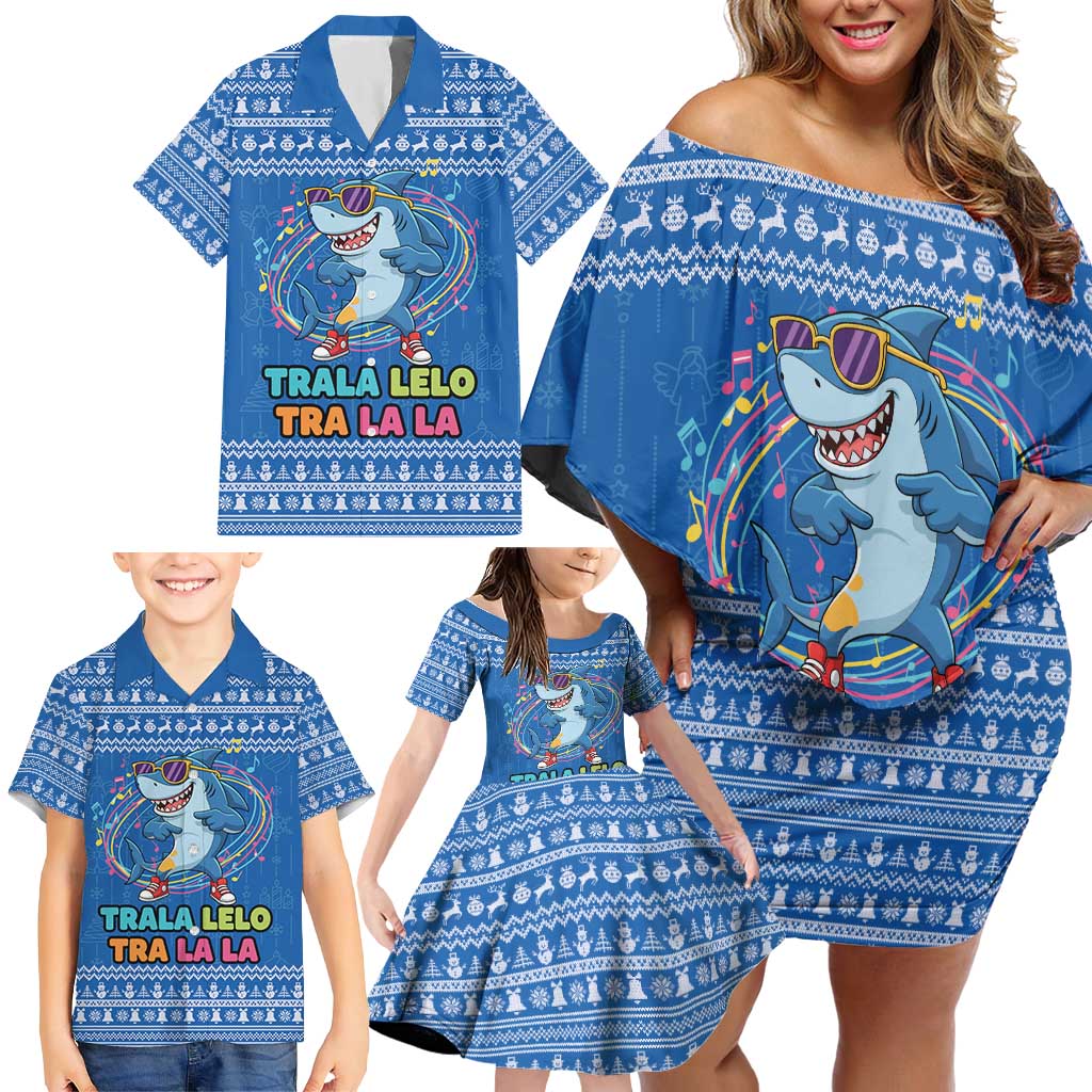 Brainrot Tralalero Tralala Shark Family Matching Off Shoulder Short Dress and Hawaiian Shirt Christmas Funny - Wonder Print Shop