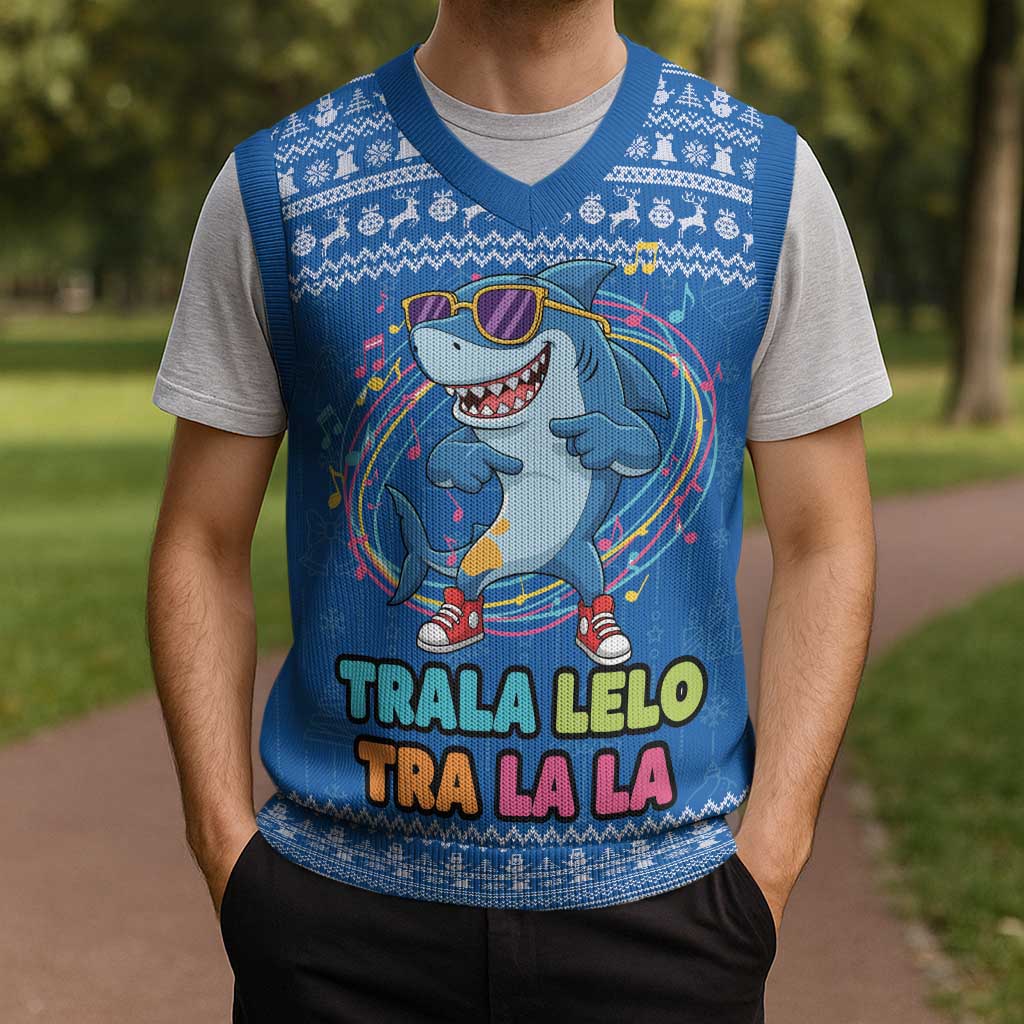 Brainrot Tralalero Tralala Shark Christmas Knitted V-Neck Vest Christmas Funny - Wonder Print Shop